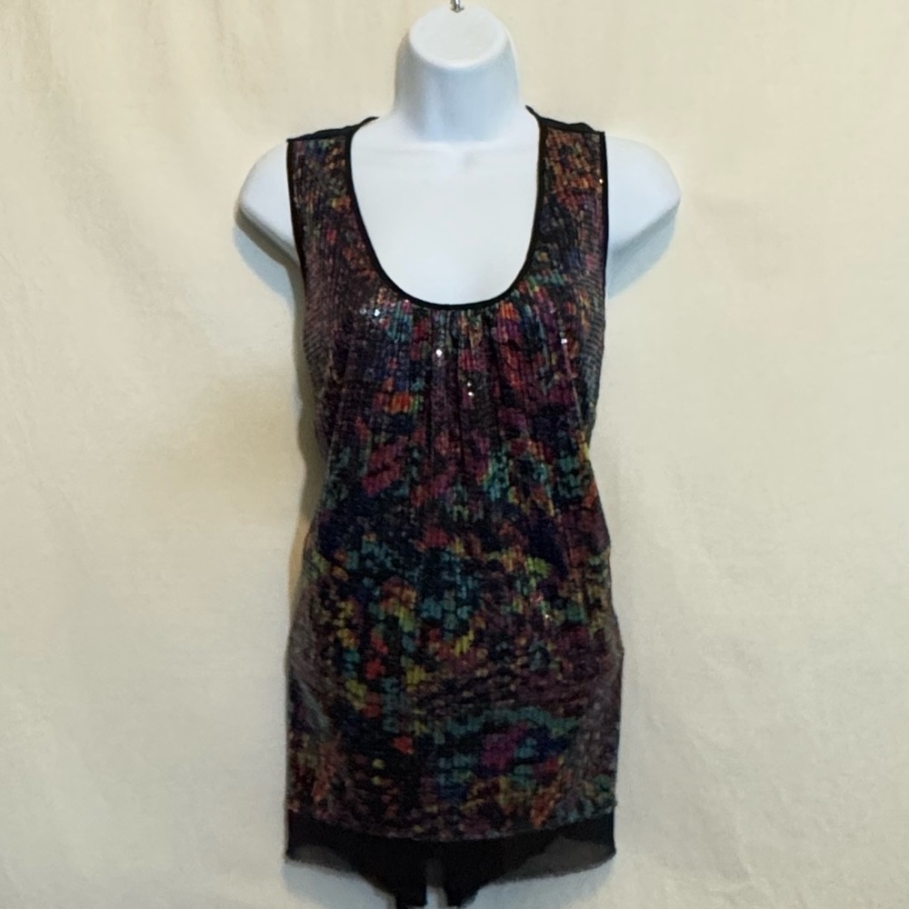 G-105 Lane Bryant PLUS SIZE 14 Colorful Sequin Lined Pullover Sleeveless Blouse